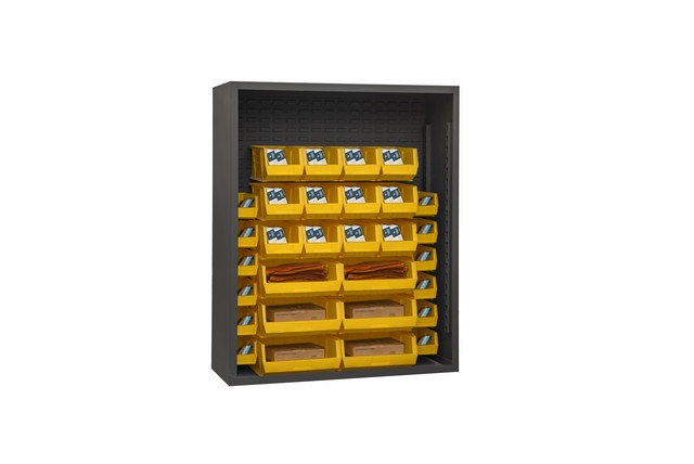 Picture of Durham 5006-30-95 12 Guage Enclosed Shelving with 30 Yellow Hook on Bins, Gray - 48 x 18 x 72 in.