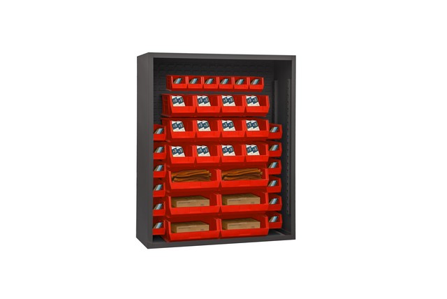 Picture of Durham 5007-42-1795 12 Guage Enclosed Shelving with 42 Red Hook on Bins, Gray - 48 x 18 x 72 in.