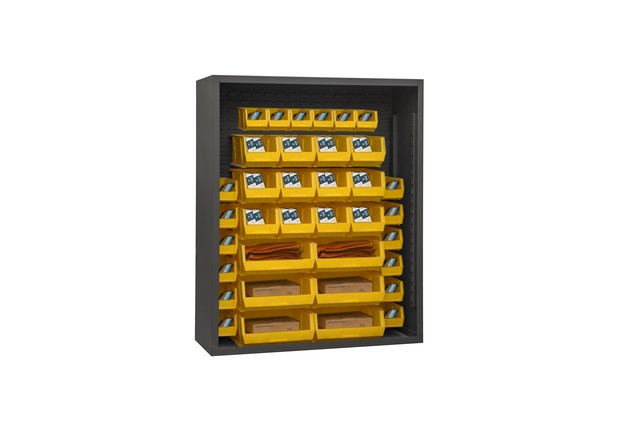 Picture of Durham 5007-42-95 12 Guage Enclosed Shelving with 42 Yellow Hook on Bins, Gray - 48 x 18 x 72 in.