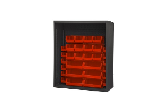 Picture of Durham 5014-30-1795 48 in. 12 Guage Enclosed Shelving with 30 Red Hook on Bins, Gray