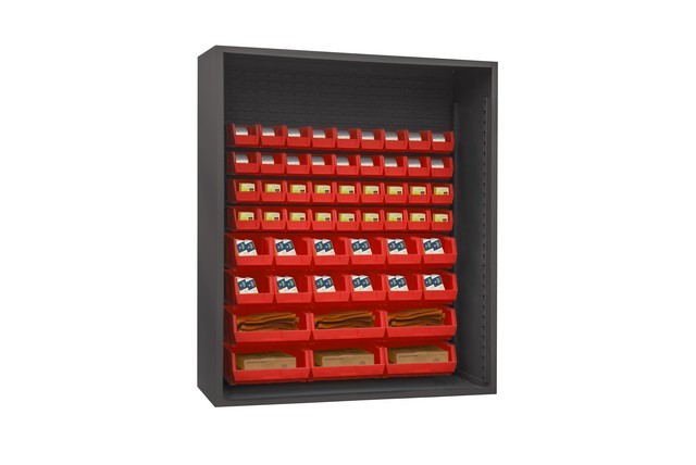 Picture of Durham 5019-54-1795 60 in. 12 Guage Enclosed Shelving with 54 Red Hook on Bins, Gray