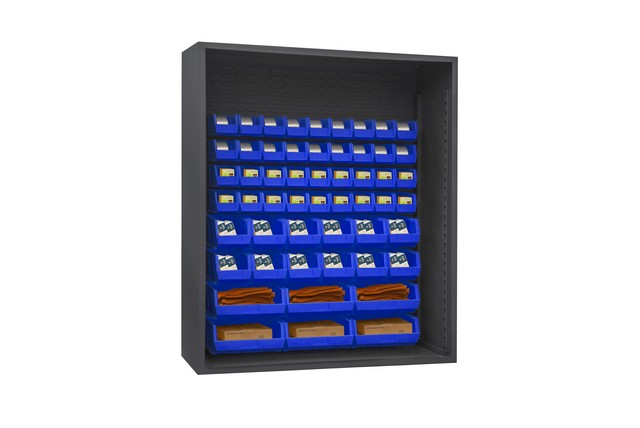Picture of Durham 5019-54-5295 60 in. 12 Guage Enclosed Shelving with 54 Blue Hook on Bins, Gray