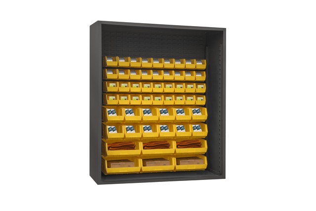 Picture of Durham 5019-54-95 60 in. 12 Guage Enclosed Shelving with 54 Yellow Hook on Bins, Gray