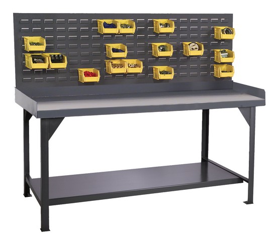Heavy Duty Steel & Iron Workbench with Back & End Stops Louvered Panel - 60 x 30 x 34 in.