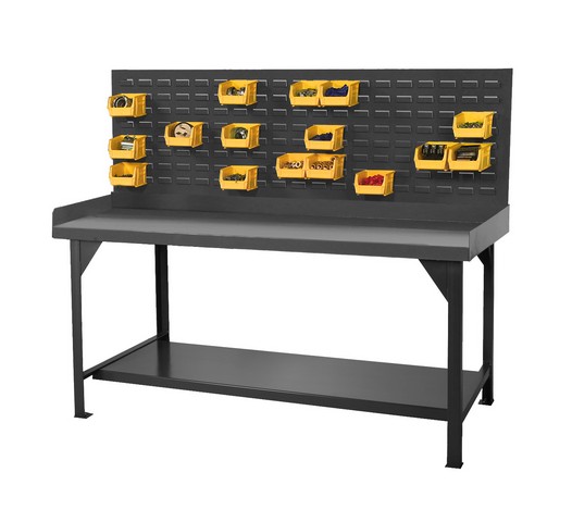 DWB-3072-BE-LP-95 Heavy Duty Steel & Iron Workbench with Louvered Panel Back & End Stops - 72 x 30 x 34 in.