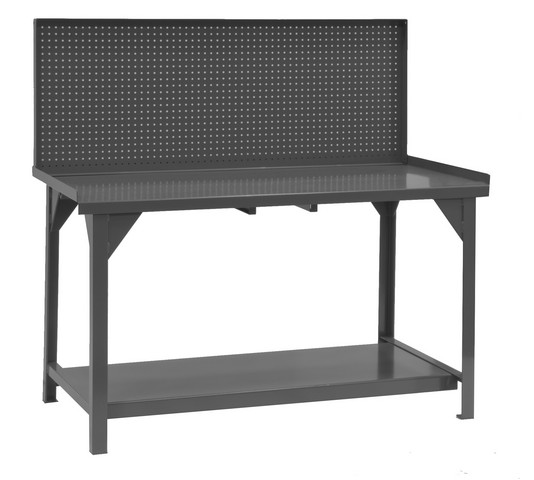 Heavy Duty Steel & Iron Workbench with Pegboard Back & End Stops - 72 x 30 x 34 in.