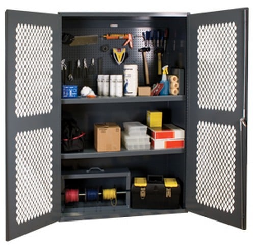 14 Gauge Heavy Duty Storage Cabinet with Steel Pegboard & 2 Adjustable Shelves, Gray - 72 x 48 x 24 in.