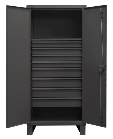 Picture of Durham HDCD243678-8M95 12 Gauge Recessed Door Style Lockable Cabinet with 1 Fixed Shelf & 8 Drawers, Gray - 36 in.