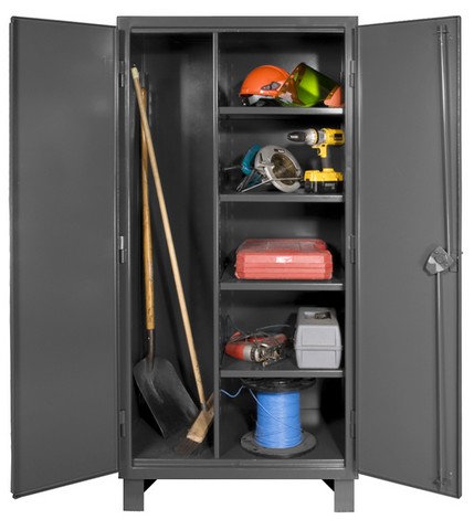 Picture of Durham HDJC243678-4S95 12 Gauge Recessed Door Style Lockable Janitorial Cabinet with 4 Adjustable Shelves, Gray - 36 in.