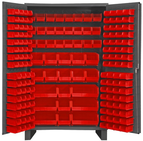Picture of Durham JC-171-1795 14 Gauge Flush Door Style Lockable Cabinet with 171 Red Hook on Bins, Gray - 48 in.