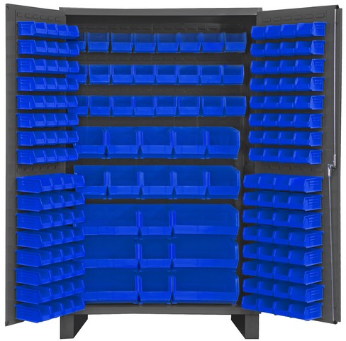 Picture of Durham JC-171-5295 14 Gauge Flush Door Style Lockable Cabinet with 171 Blue Hook on Bins, Gray - 48 in.