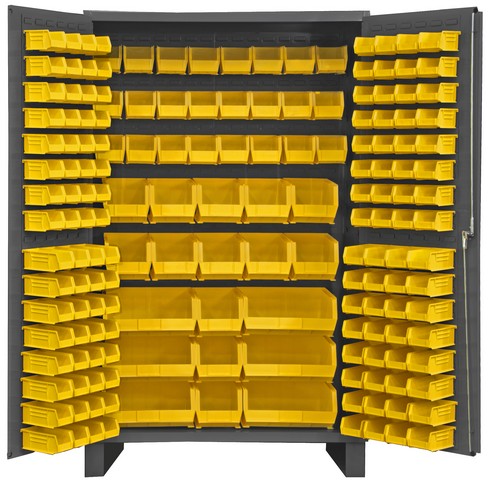 Picture of Durham JC-171-95 14 Gauge Flush Door Style Lockable Cabinet with 171 Yellow Hook on Bins, Gray - 48 in.