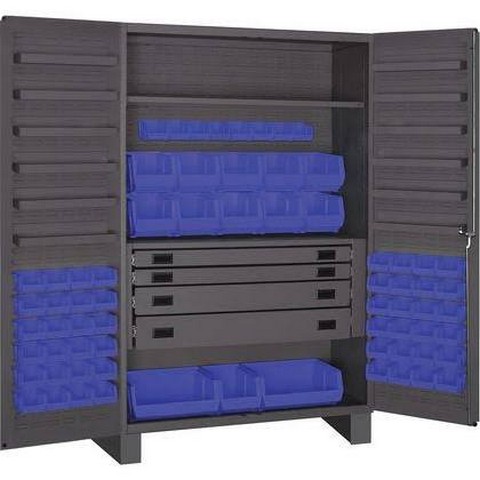 Picture of Durham JCBDLP694RDR-5295 14 Gauge Flush Style 12 Door Shelves Lockable Cabinet with 69 Blue Hook on Bins & Adjustable Shelf & 4 Drawers, Gray - 48 in.