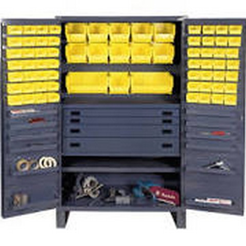 Picture of Durham JCBDLP694RDR-95 14 Gauge Flush Style 12 Door Shelves Lockable Cabinet with 69 Yellow Hook on Bins & Adjustable Shelf & 4 Drawers, Gray - 48 in.