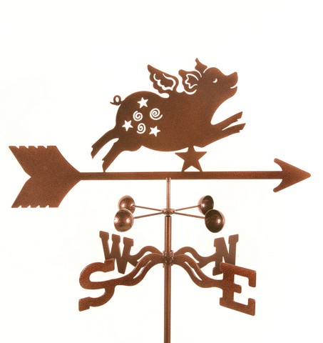 EZ1904-PT Flying Pig Weathervane with Post Mount