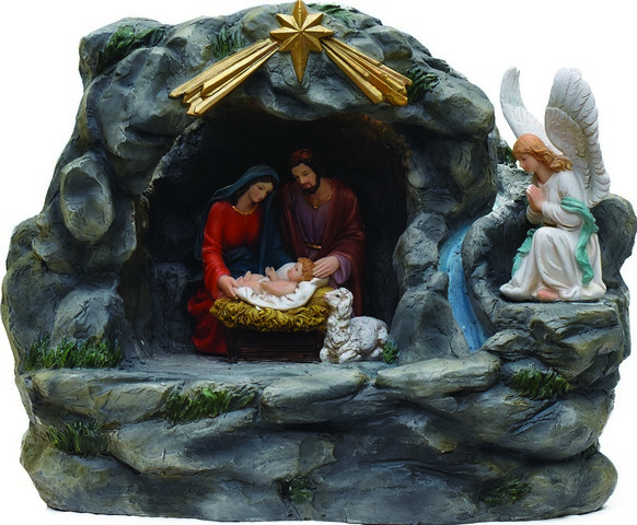 18.5 in. Holy Family & Angel Religious Nativity Fountain with Lamp Table Top Christmas Decoration -  NorthLight, 32261920