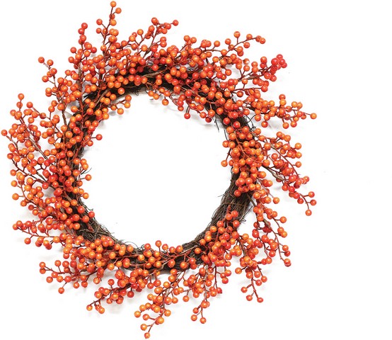 18 in. Autumn Harvest Decorative Artificial Orange Fall Berry Wreath - Unlit