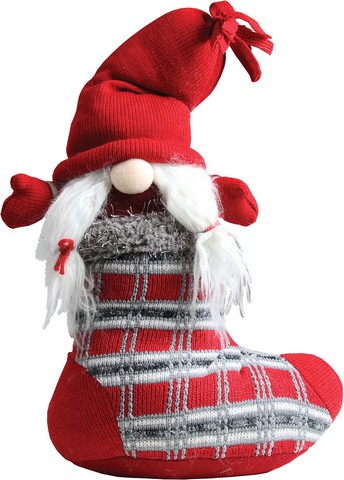 14.5 in. Gray & Red Tristan Gnome in Christmas Stocking Tabletop Decoration