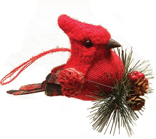 6.25 in. Burlap & Plaid Cardinal on Pine Sprig Christmas Ornament -  NorthLight, 32263005