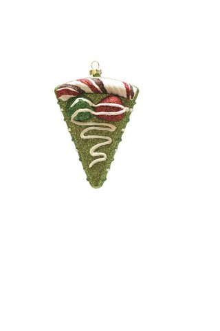 5 in. Merry & Bright Green, Red & White Glitter Shatterproof Birthday Cake Slice Christmas Ornament