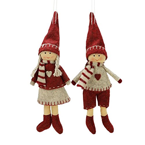 5.5 in. Light Gray & Red Boy & Girl Decorative Hanging Christmas Ornaments - Set of 2 -  NorthLight, 32261438