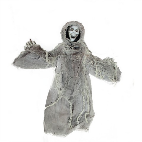 36 in. Touch Activated Lighted Gray Death Reaper Hanging Halloween Decoration with Sound