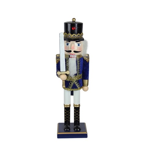 14 in. Decorative Wooden Blue, White & Gold Christmas Nutcracker Soldier with Sword