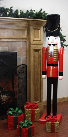 Picture of NorthLight 5 ft. Decorative Commercial Size Red & Black Wooden Christmas Nutcracker Soldier