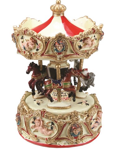Picture of NorthLight 6.25 in. Animated Musical Clown & Cupid Carousel with Canopy & 3-Horses Table Top Decoration