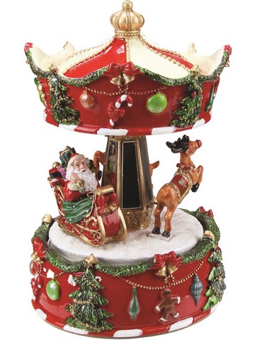 Picture of NorthLight 6.25 in. Animated Musical Santa & Reindeer Carousel with Canopy Christmas Table Top Decoration