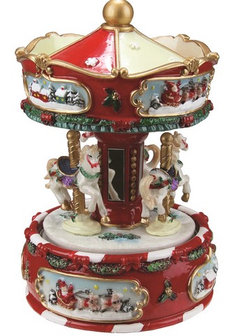 Picture of NorthLight 6.25 in. Animated Musical Carousel with Canopy & 3-Horses Christmas Table Top Decoration