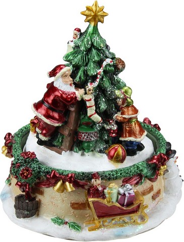 6 in. Animated Santa Claus & Christmas Tree Winter Scene Rotating Music Box -  NorthLight, 32259944