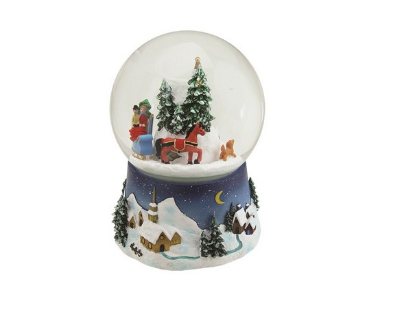 6.5 in. Musical & Animated Christmas Villiage Winter Scene Rotating Snow Globe Glitterdome