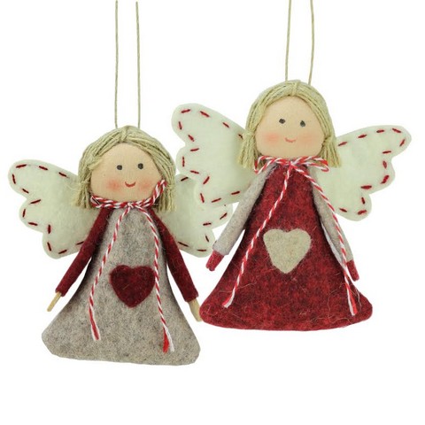 3.5 in. Gray & Red Holiday Angel Girl Decorative Hanging Christmas Ornaments - Set of 2 -  Northlight Seasonal, 32261441