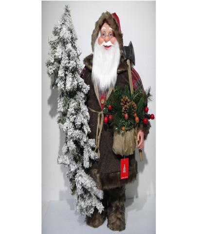 Picture of NorthLight 5 ft. Standing Woodland Santa Claus Christmas Figure with Axe & Flocked Alpine Tree