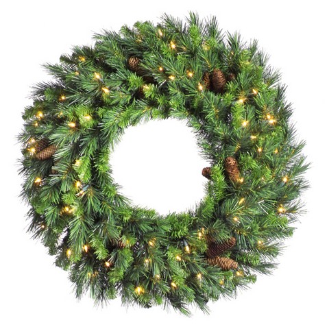 24 in. Pre-Lit Dakota Red Pine Artificial Christmas Wreath - Clear Dura Lights