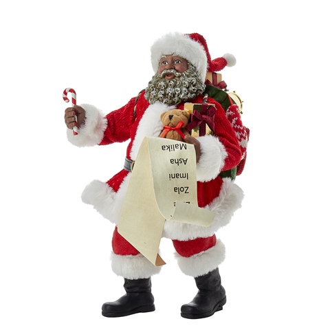 Kurt Adler  10.5 in. Fabriche Black Santa with List & Candy Cane