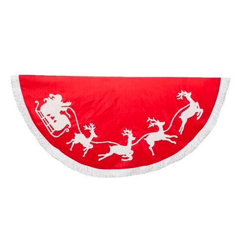 50 in. Red & White Santa Sleigh Embroidered Treeskirt