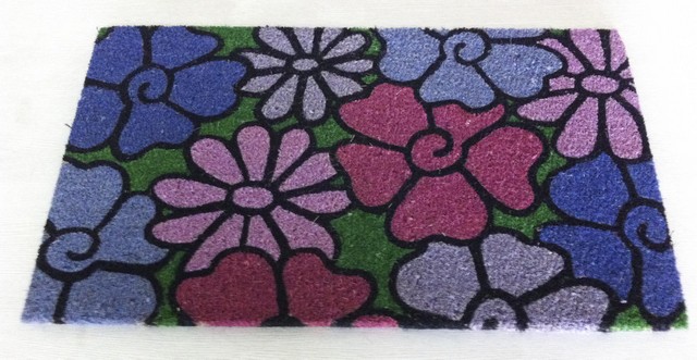 Lovely Blue Floral Pattern Outdoor Coir Mat