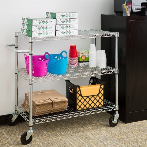 TRINITY EcoStorage Heavy Duty 3 Tier Rolling Cart for Kitchen Organization, Garage Storage, Commercial and Industrial Use, NSF Certified, 800 Pound Capacity, 40.25? by 36? by 18?, Chrome