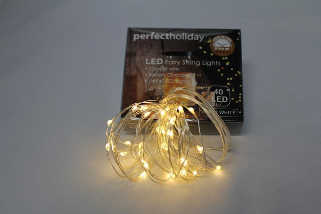 Battery Operated Copper 40 LED String Light with Timer - Warm White