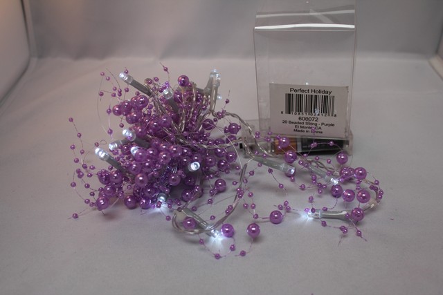 Perfect Holiday 600072 Battery Operated 20 LED String Light with Purple Beads - White