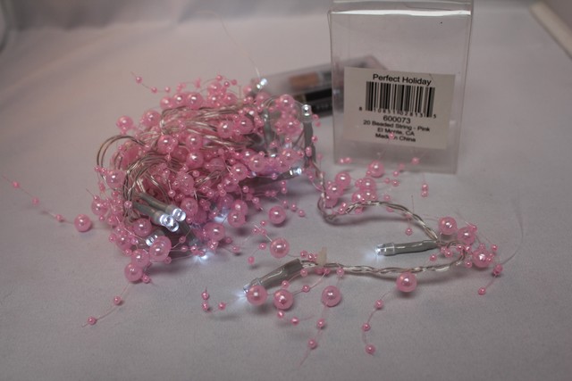 Perfect Holiday 600073 Battery Operated 20 LED String Light with Pink Beads - White