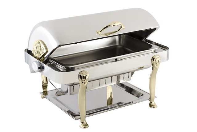 Picture of Bon Chef 18040 2 gal Stainless Steel Rectangular Chafer with Brass Lion Leg