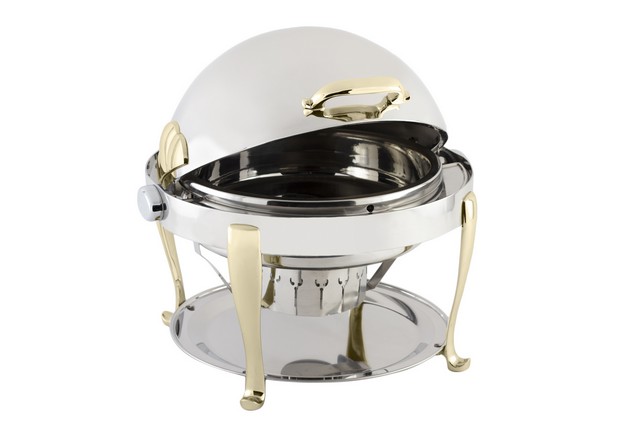 Picture of Bon Chef 19000 2 gal Stainless Steel Round Chafer with Brass Roman Leg & Trim