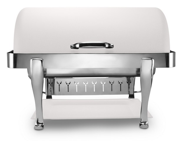 Picture of Bon Chef 19040CH-Bianco Elite Stainless Steel Rectangular Chafer with Roman Legs Chrome Trim & Bianco