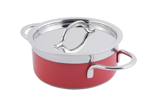 Picture of Bon Chef 60299RED 7 x 3 in. Classic Country French Collection 1 quart Pot with Cover&#44; Red - 22 oz