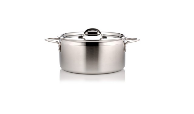 Picture of Bon Chef 60300-2ToneSS 7.75 in. dia. Country French Two Tone Stainless Steel 2 quart Pot with Cover & 2 Round Handles&#44; 9oz