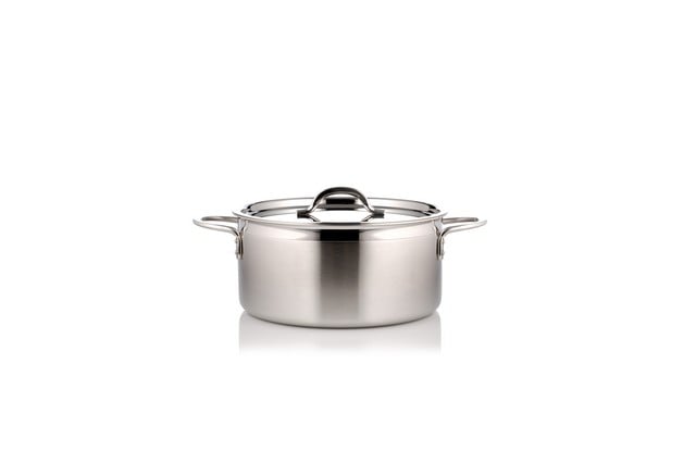 Picture of Bon Chef 60301-2ToneSS 8.62 in. dia. Country French Two Tone Stainless Steel 3 quart Pot with Cover & 2 Round Handles, 9oz