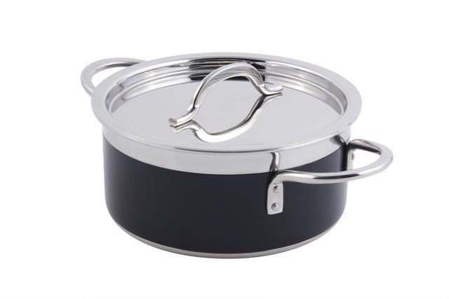 Picture of Bon Chef 60301BLACK 8.62 x 3.87 in. Classic Country French Collection 3 quart Pot with Cover, Black - 9 oz